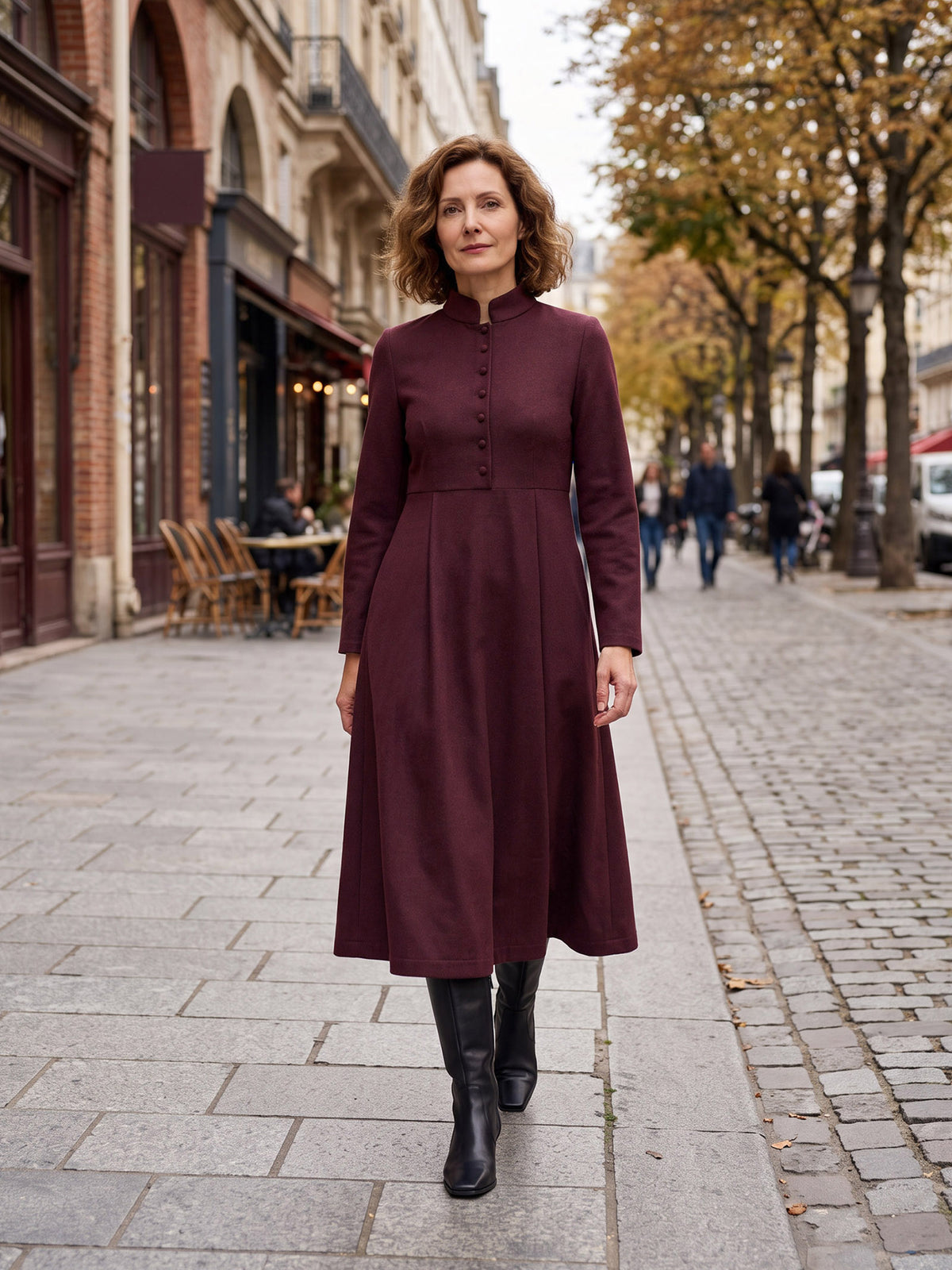 Lyocell Wool Stand Collar Button Front Midi Dress CAMILLE in Dusk Plum by LINTICO, product image 2 of 11