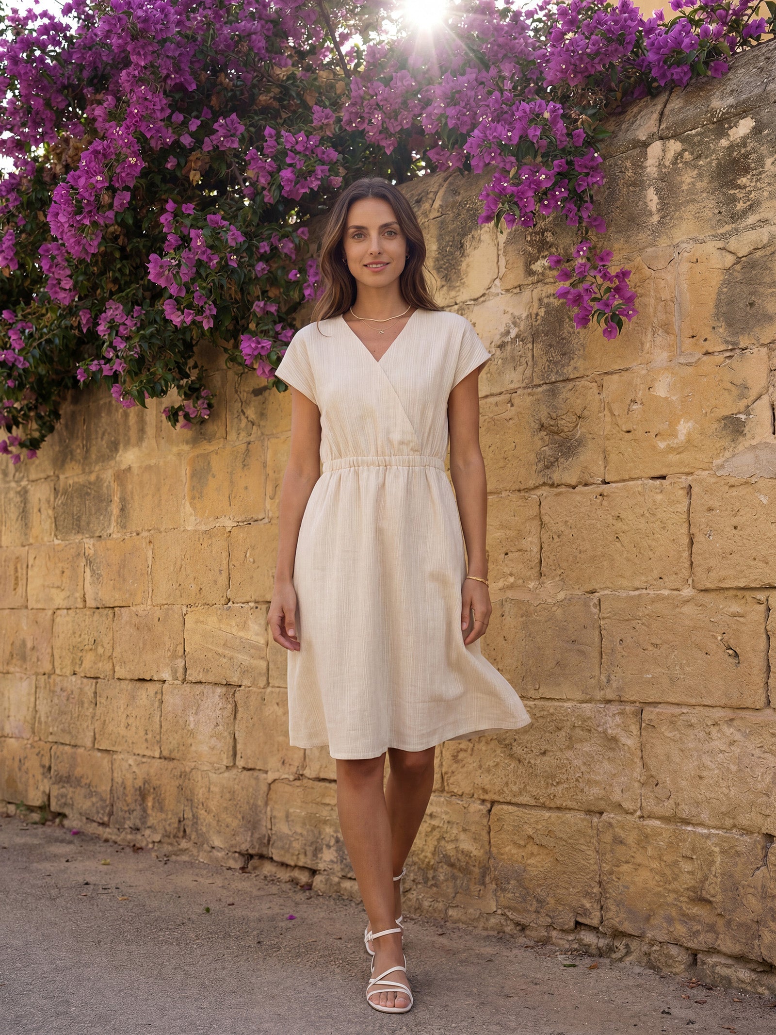 100% Linen Striped Elastic-Waist Mini Dress ARIA by LINTICO for women