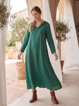 100% Linen Hooded Pullover Midi Dress REBECCA by LINTICO for women