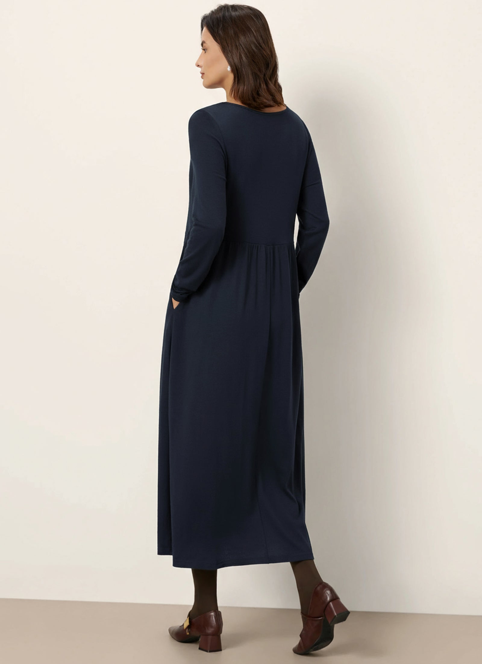 Wool Layered Neck Pleated Maxi Dress BILLIE