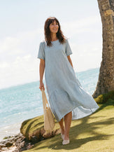 100% Linen A-Line Gathered Panel High-Low Maxi Dress LURLINE by LINTICO for women