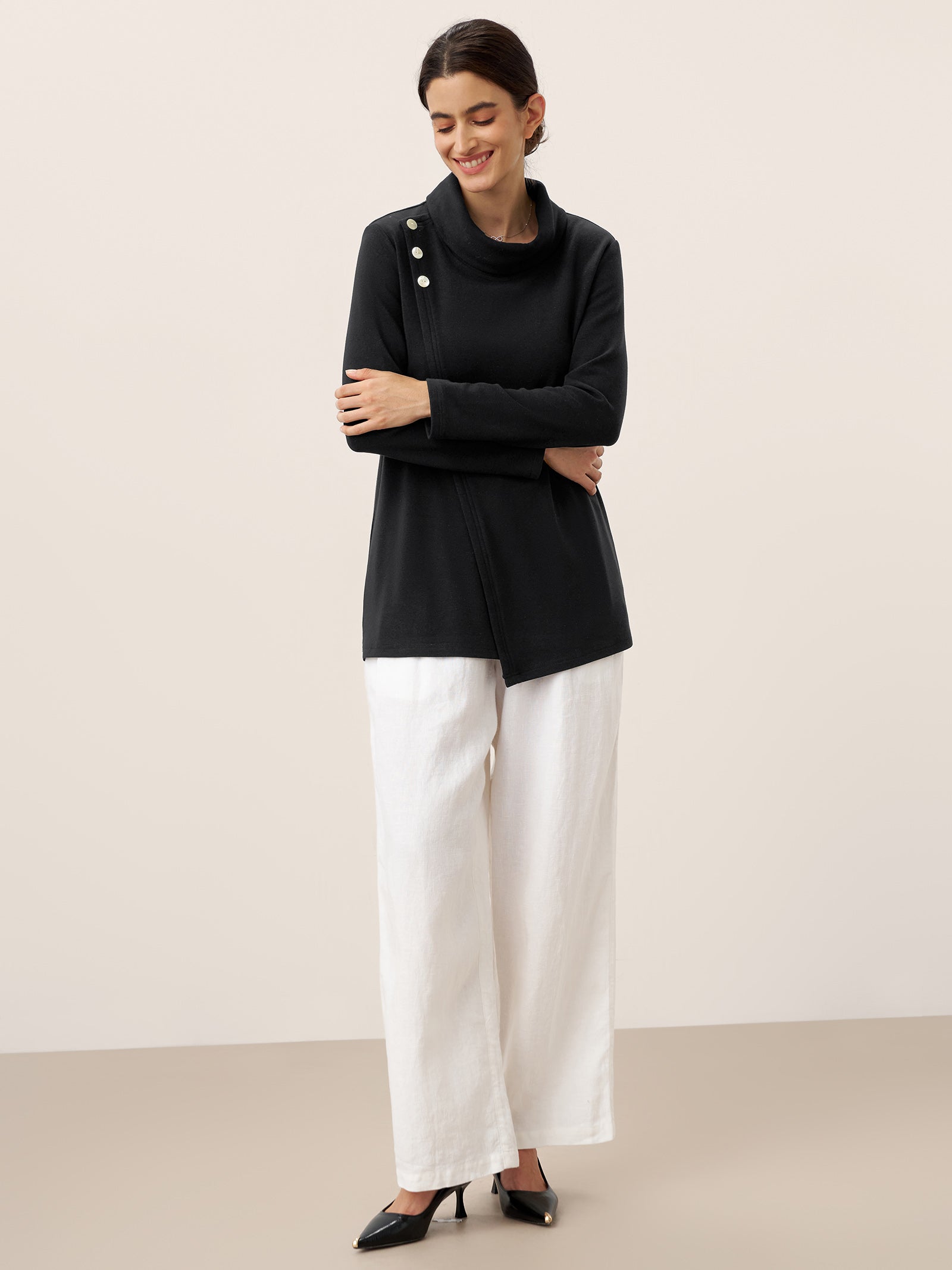 Lenzing Modal® Mock Neck Buttoned Stretch Top ZARIA by LINTICO for women