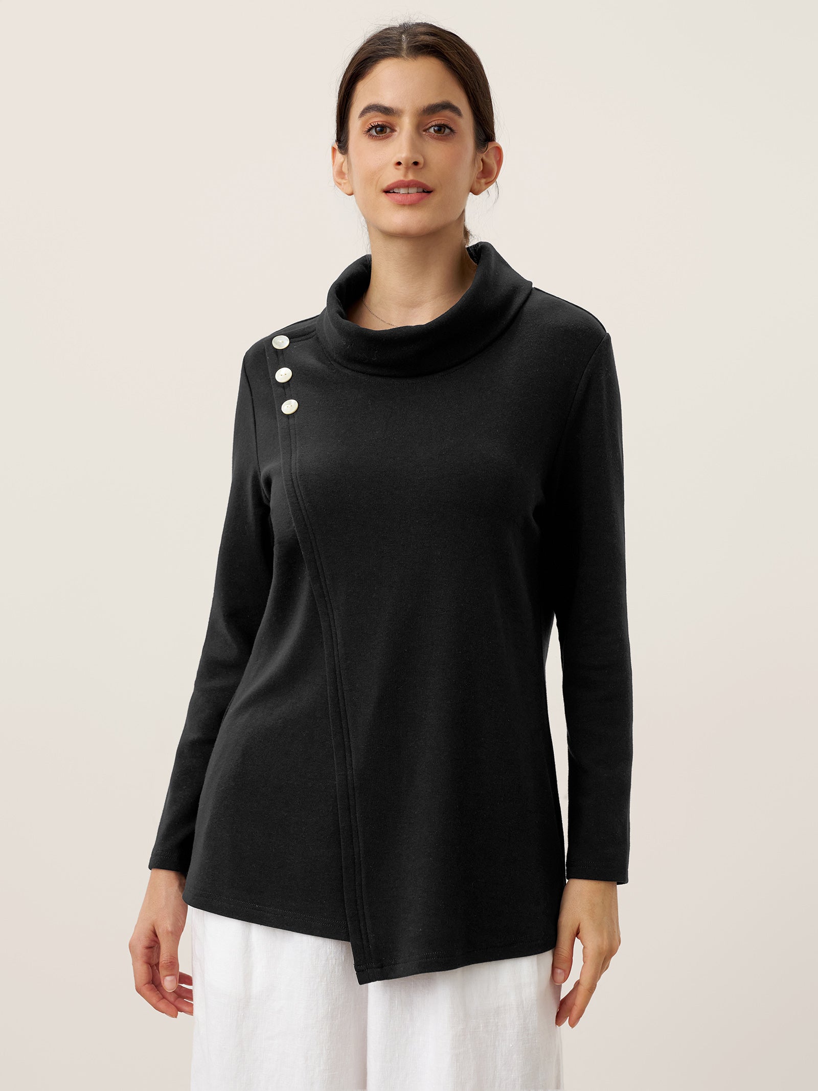Lenzing Modal® Mock Neck Buttoned Stretch Top ZARIA by LINTICO for women