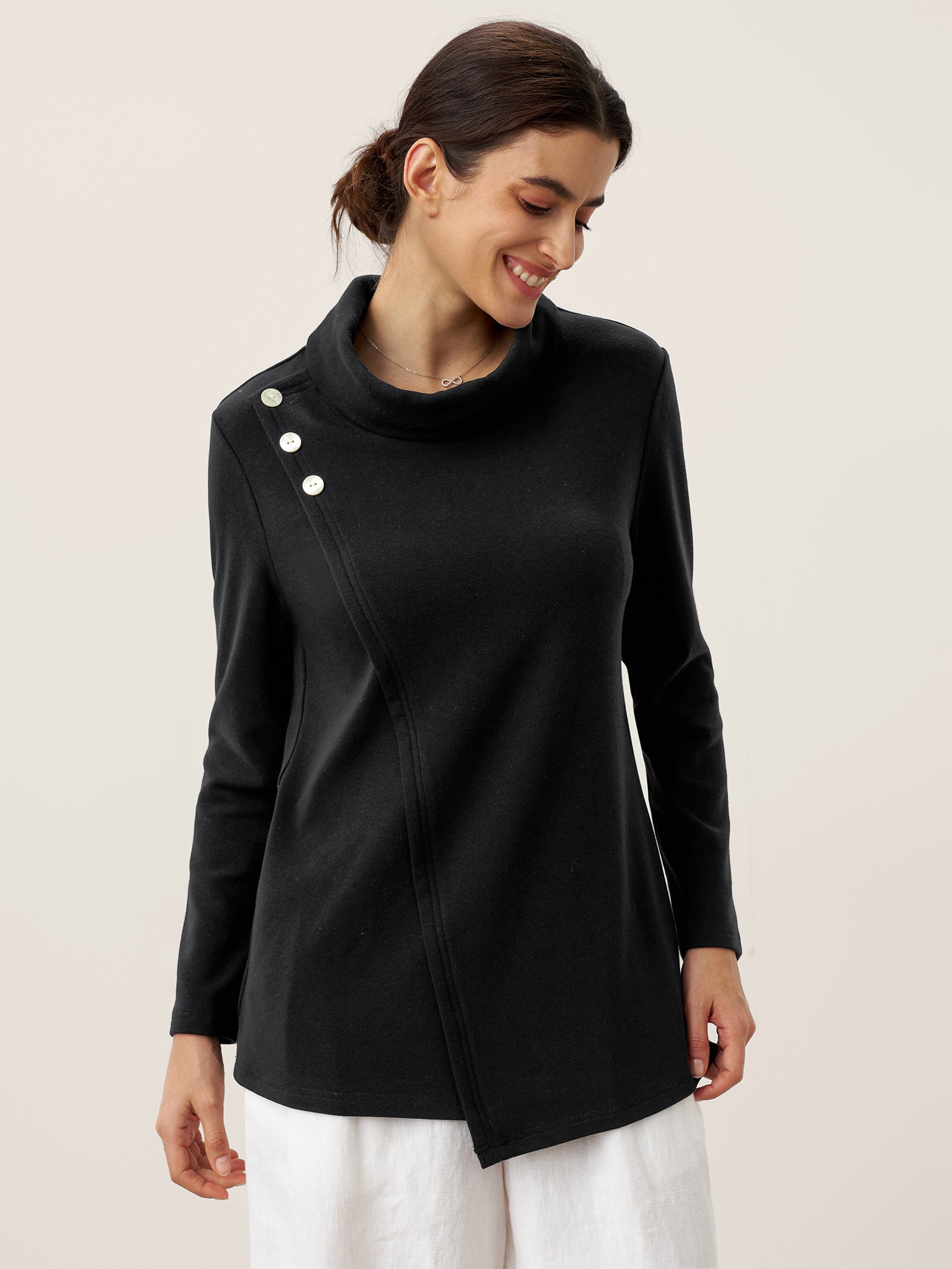 Lenzing Modal® Mock Neck Buttoned Stretch Top ZARIA