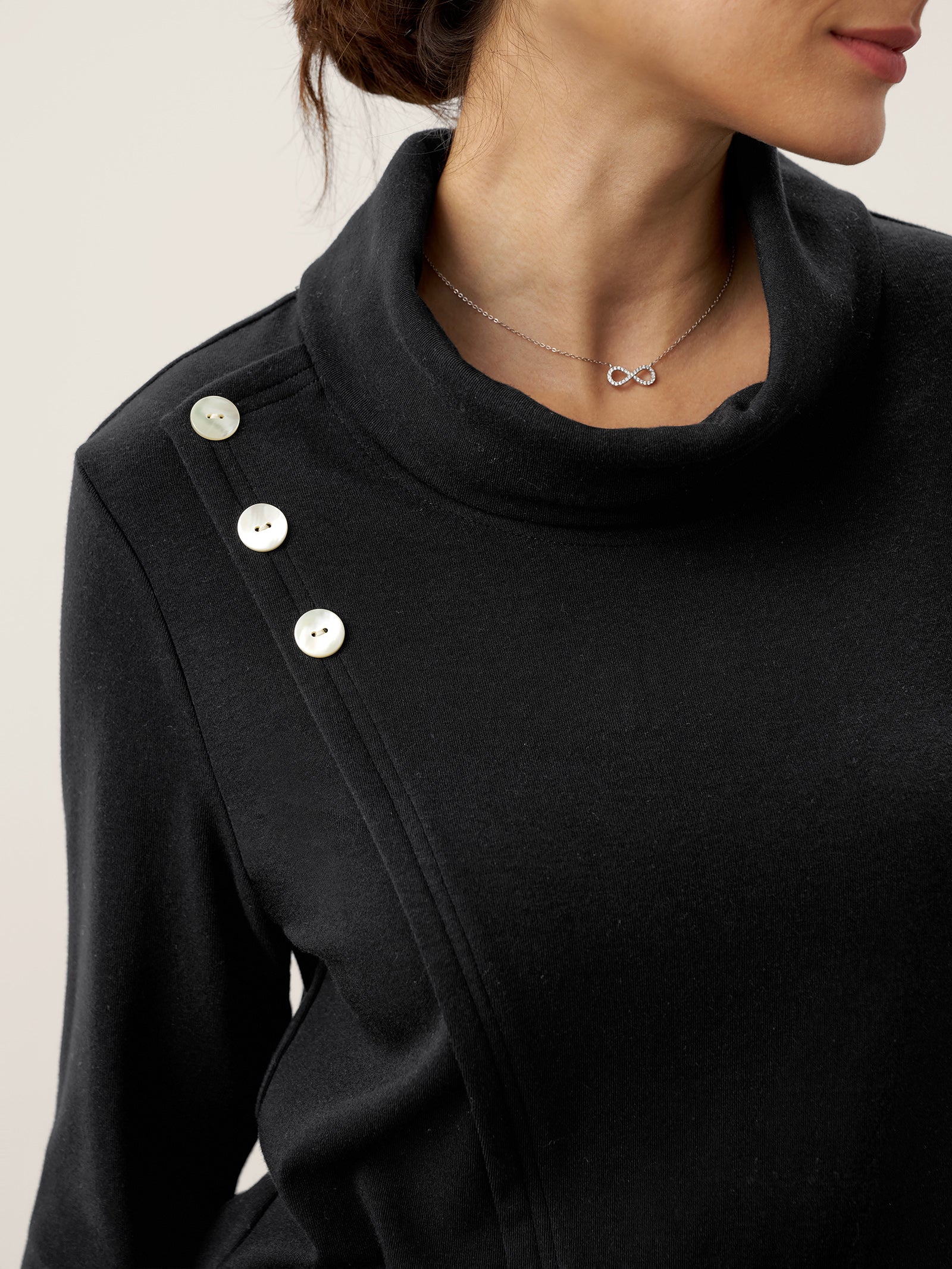 Lenzing Modal® Mock Neck Buttoned Stretch Top ZARIA