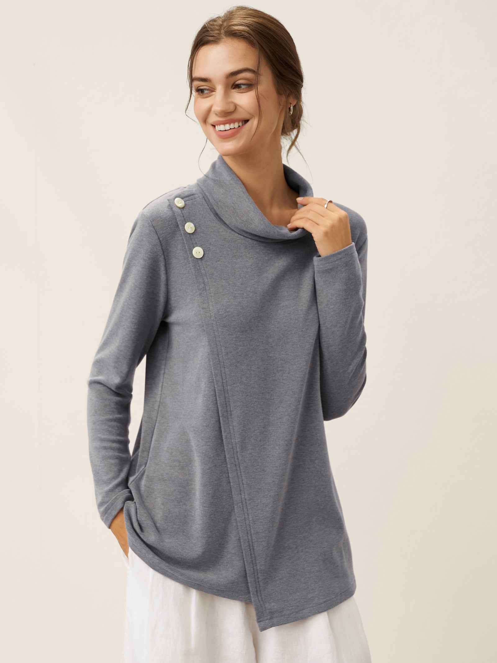 Lenzing Modal® Mock Neck Buttoned Stretch Top ZARIA by LINTICO for women