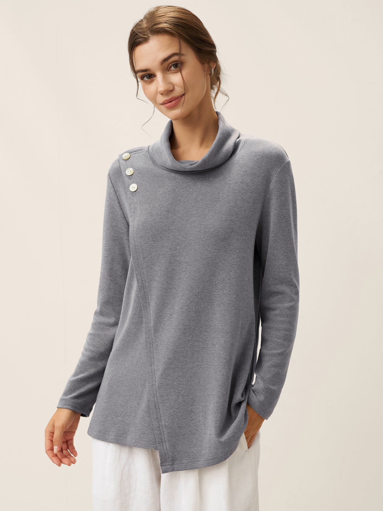 Lenzing Modal® Mock Neck Buttoned Stretch Top ZARIA