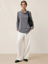 Lenzing Modal® Mock Neck Buttoned Stretch Top ZARIA by LINTICO for women