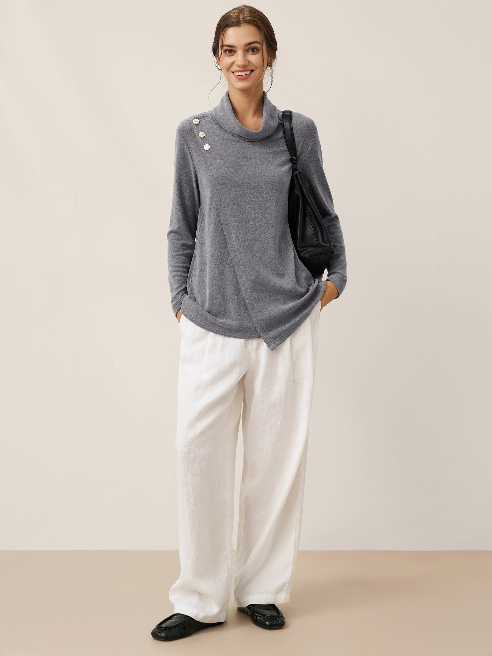 Lenzing Modal® Mock Neck Buttoned Stretch Top ZARIA by LINTICO for women