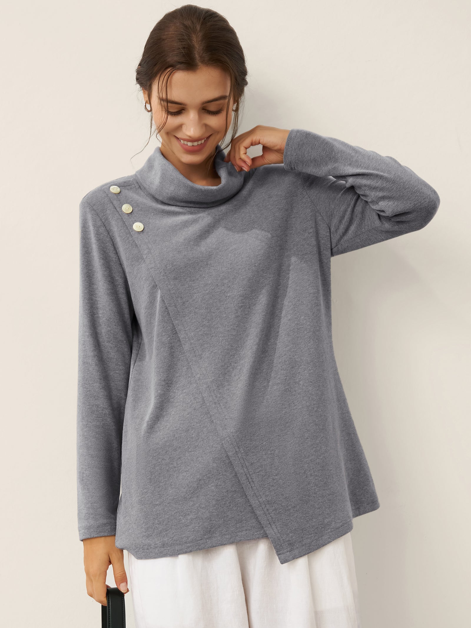 Lenzing Modal® Mock Neck Buttoned Stretch Top ZARIA by LINTICO for women
