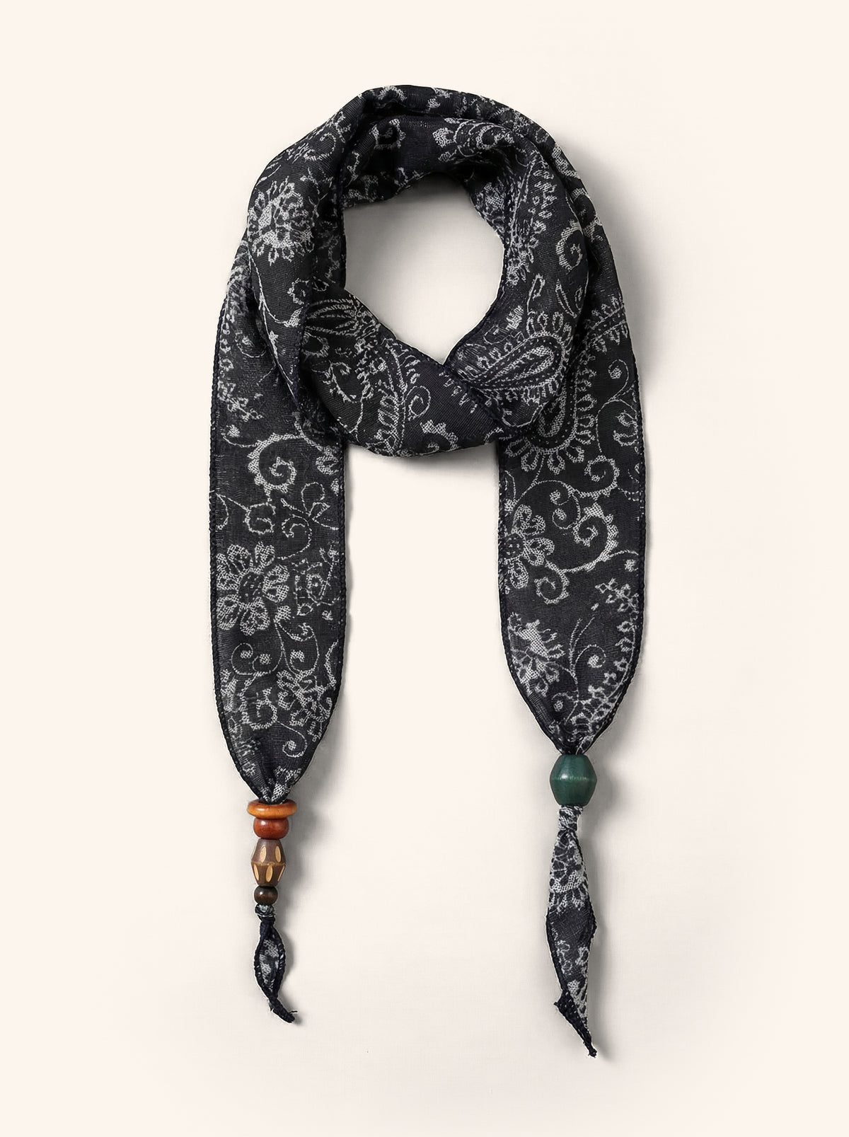 Functional Floral Satin Scarf Jade Bead Accents