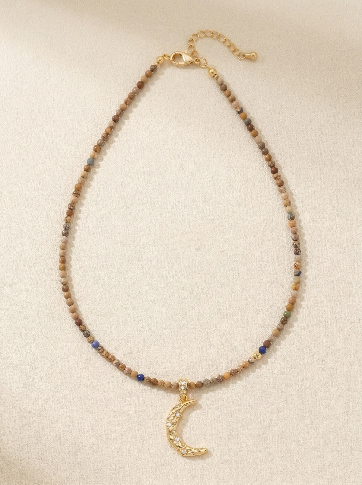 Handmade Stone Beaded Necklace Moon Pendant