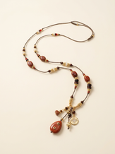 Natural Stone Beaded Long Necklace by LINTICO