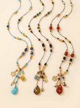 Natural Stone Beaded Long Necklace by LINTICO