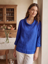 100% Linen Draped Neck Top HOLLIS by LINTICO for women
