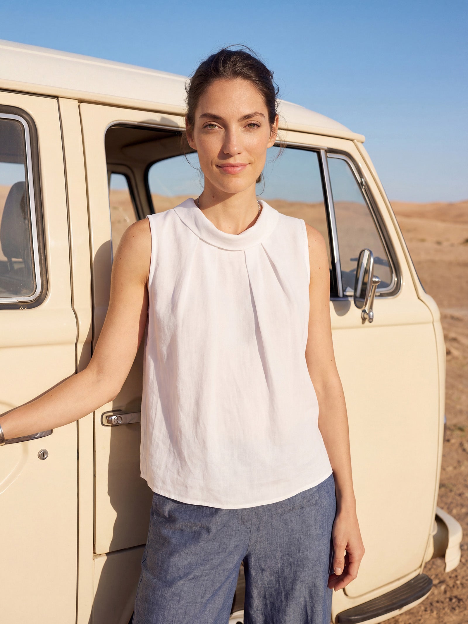 100% Linen Structured Collar Sleeveless Blouse BLAIR by LINTICO for women