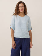 100% Linen Elbow Sleeve Pullover Top NOLA by LINTICO for women