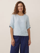 100% Linen Elbow Sleeve Pullover Top NOLA by LINTICO for women