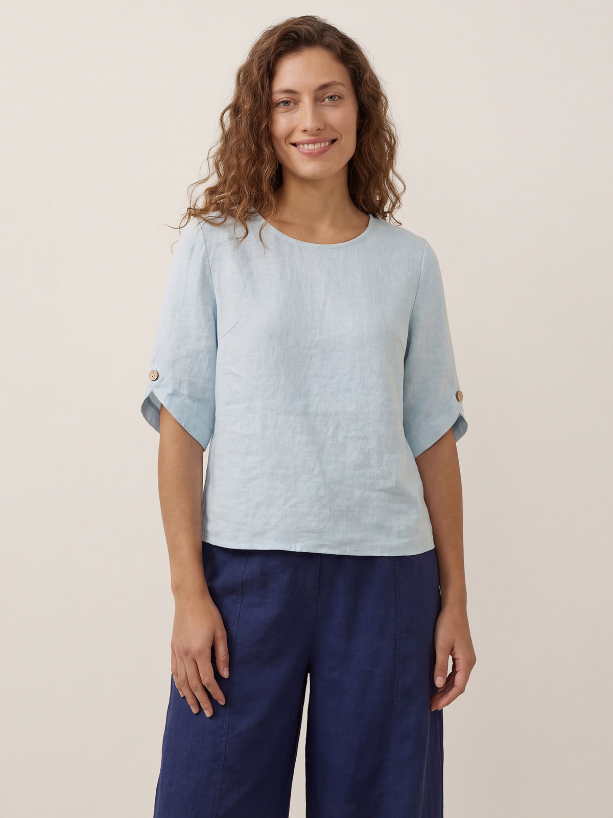 100% Linen Elbow Sleeve Pullover Top NOLA by LINTICO for women