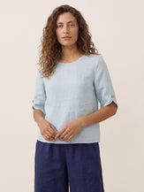 100% Linen Elbow Sleeve Pullover Top NOLA by LINTICO for women