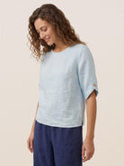 100% Linen Elbow Sleeve Pullover Top NOLA by LINTICO for women