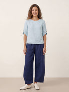 100% Linen Elbow Sleeve Pullover Top NOLA by LINTICO for women