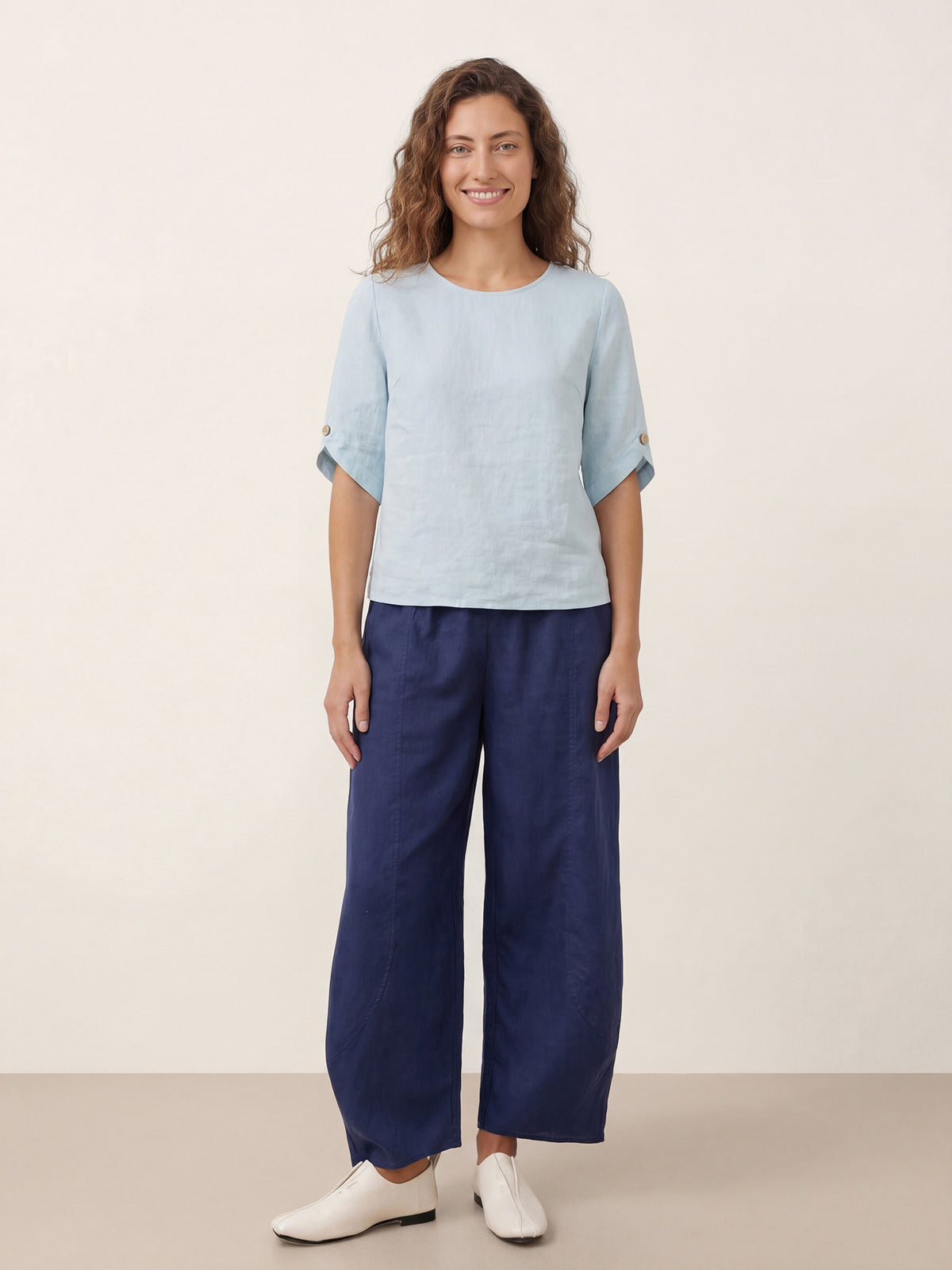 100% Linen Elbow Sleeve Pullover Top NOLA by LINTICO for women