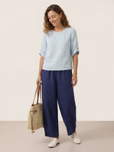 100% Linen Elbow Sleeve Pullover Top NOLA by LINTICO for women