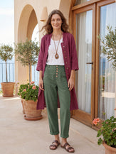 Linen Simple Button Fly Trousers HEIDI by LINTICO for women