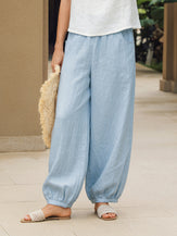 100% Linen Broad Elastic Waistband Pants TALIA by LINTICO for women
