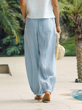 100% Linen Broad Elastic Waistband Pants TALIA by LINTICO for women