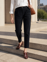 Black Cotton Elastic Waist Tapered Pants NIKKI by LINTICO