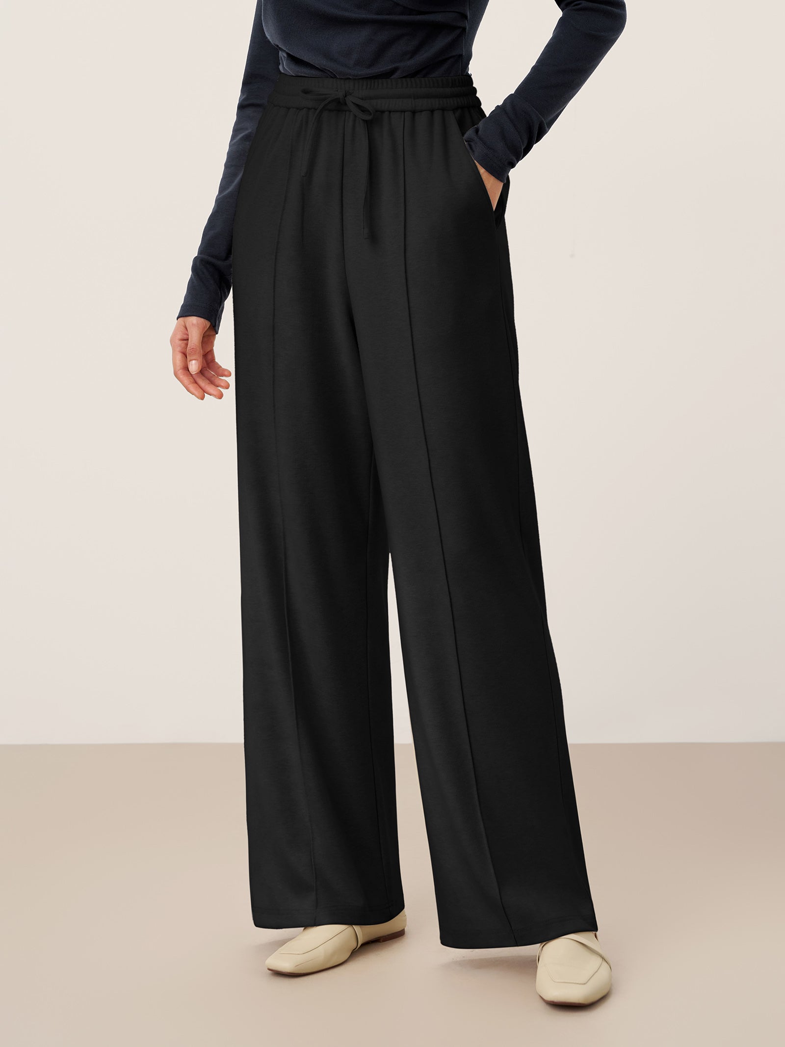 Lyocell-Blend Sculpted Pin-Tuck Drawstring Straight Trousers TAMSIN by LINTICO for women