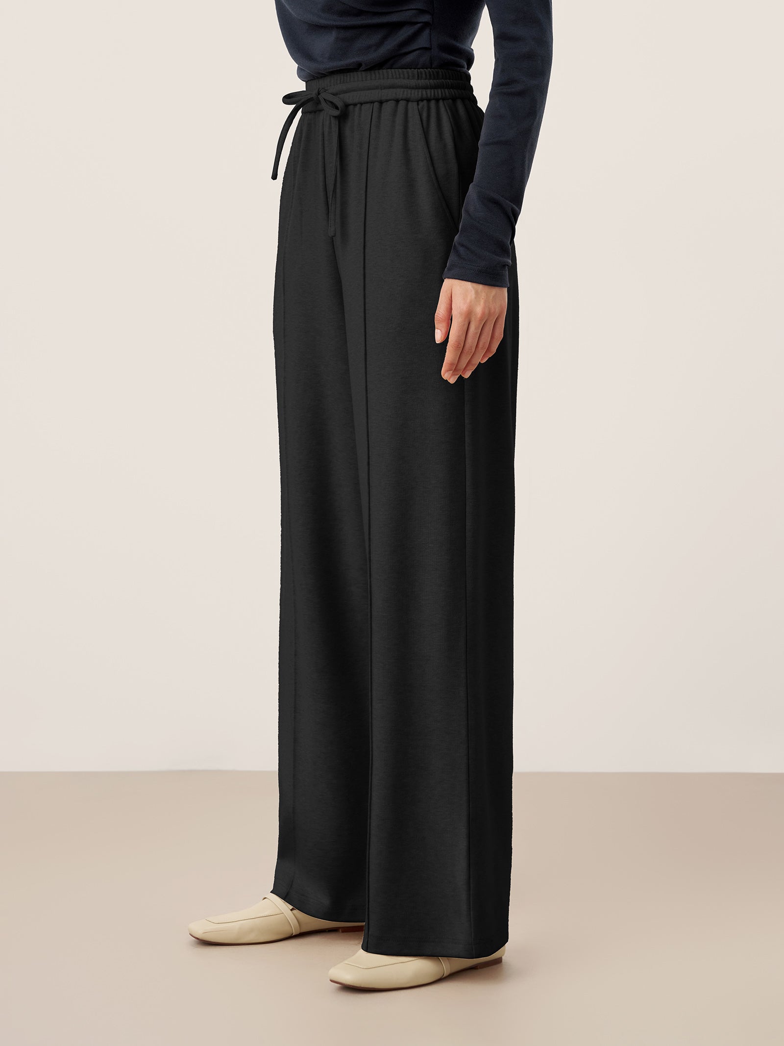 Wool Lyocell Sculpted Pin-Tuck Drawstring Straight Trousers TAMSIN