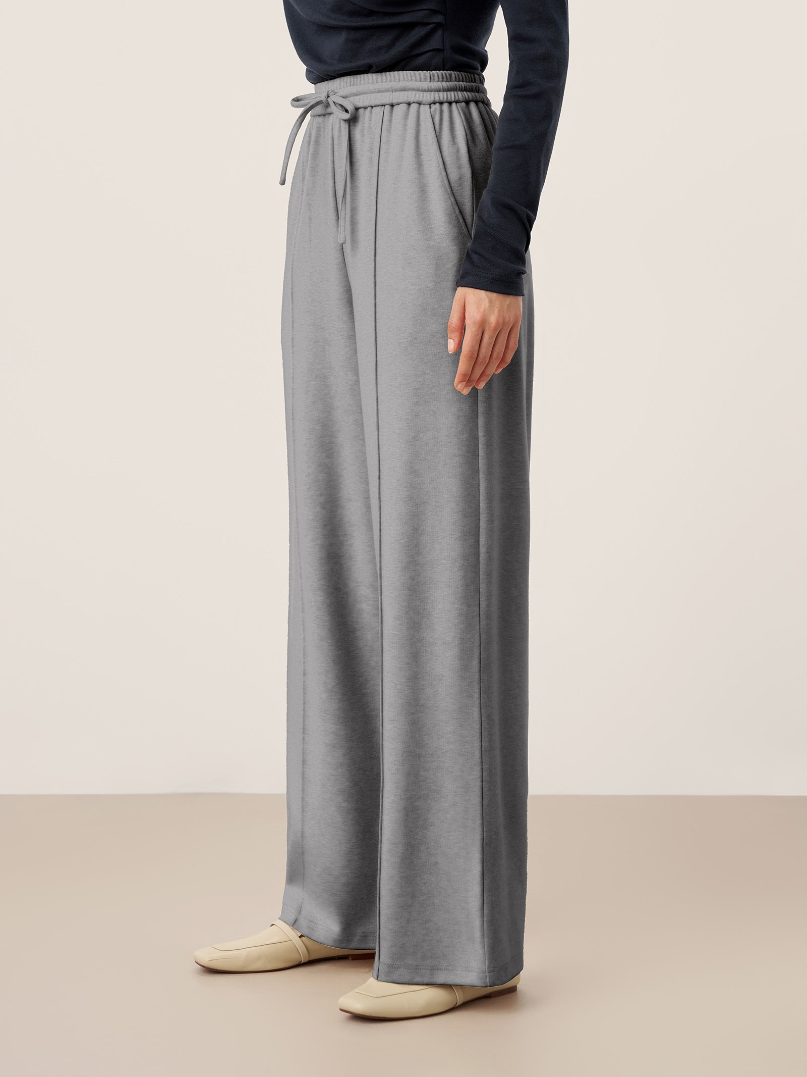 Wool Lyocell Sculpted Pin-Tuck Drawstring Straight Trousers TAMSIN