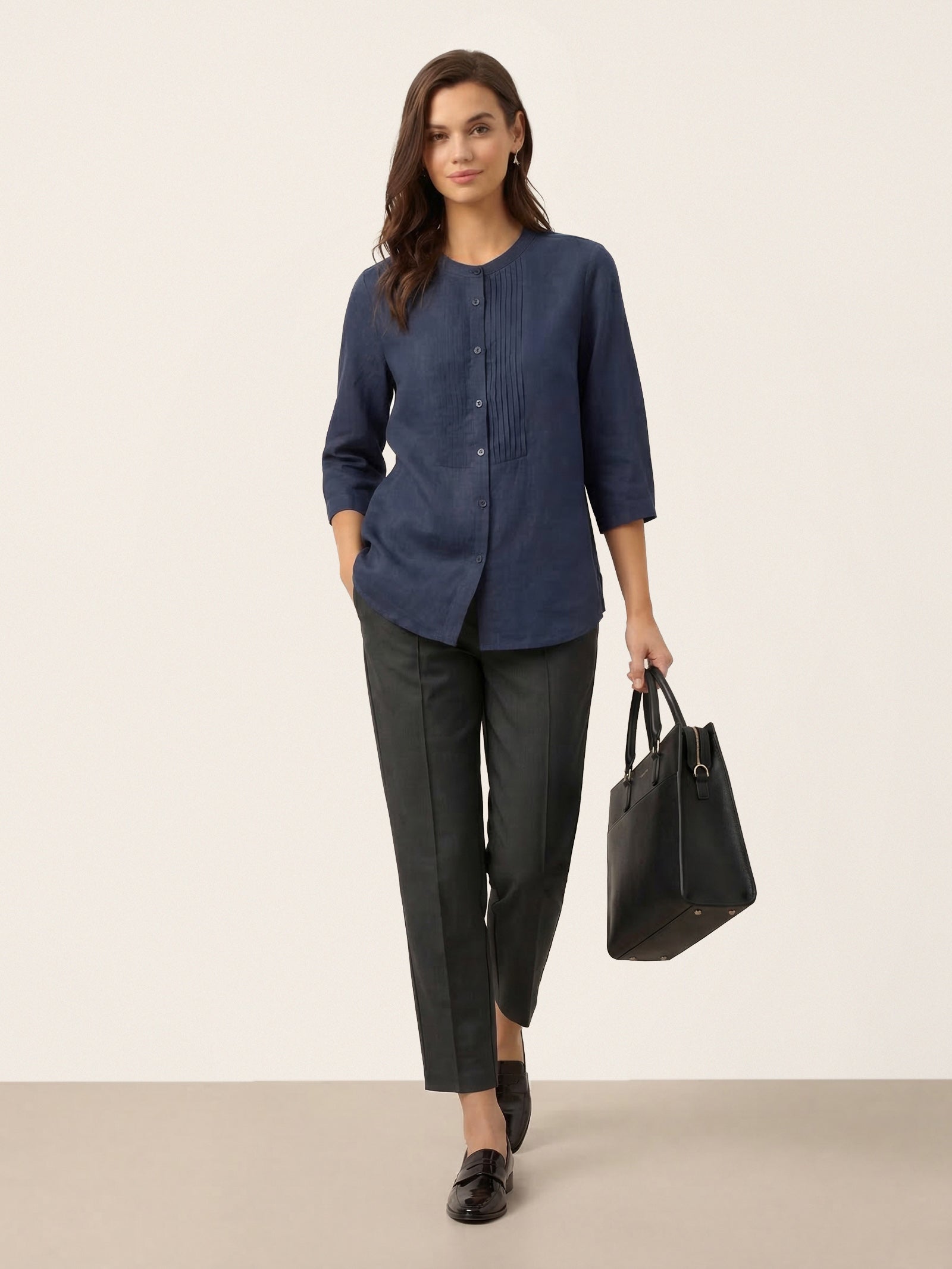 Linen Tailored Straight Cropped Pants LOGAN by LINTICO for women