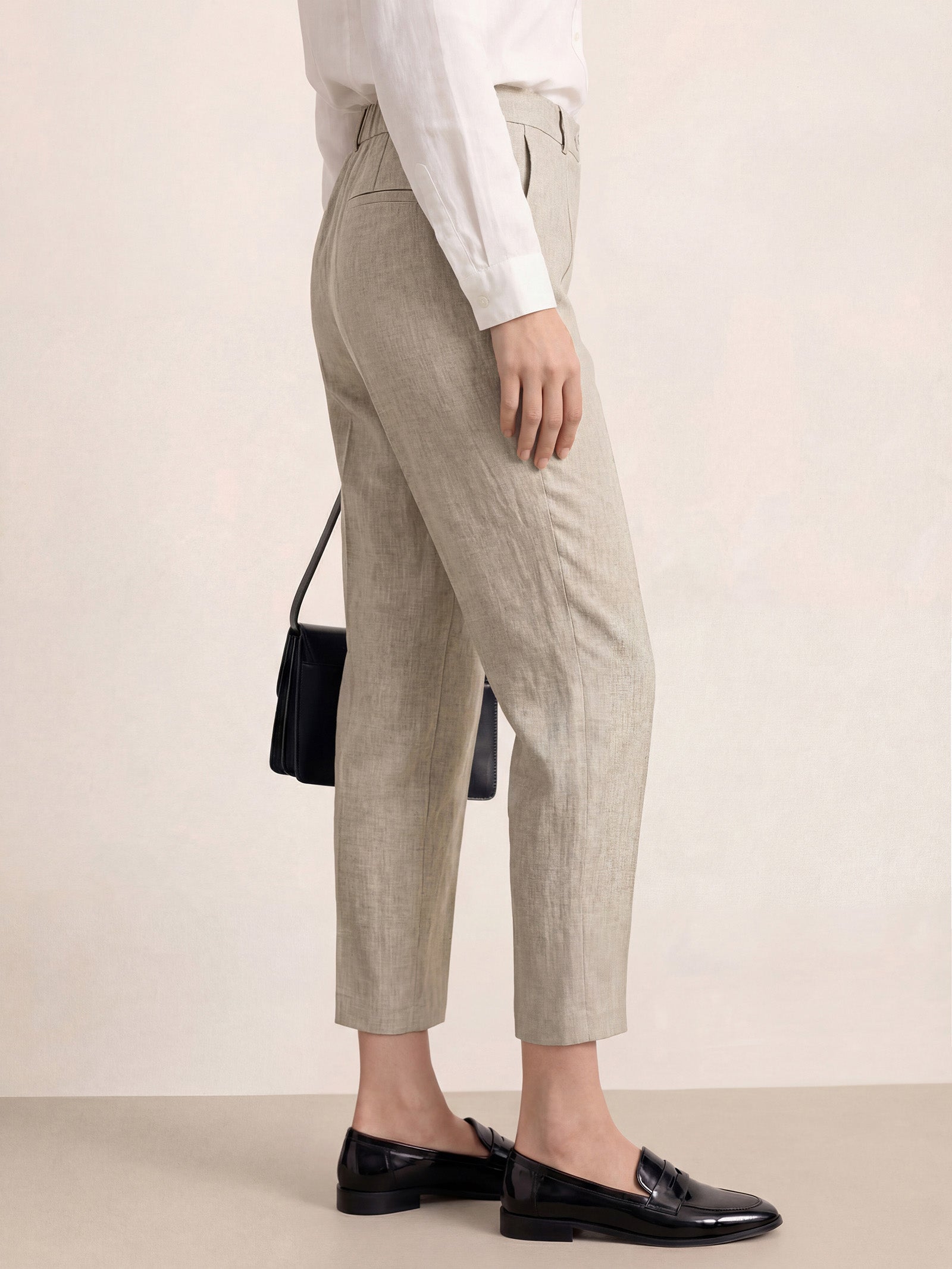 Linen Tailored Straight Cropped Pants LOGAN by LINTICO for women