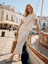 100% Linen Double Pleat Button Hem Pull-On Pants LINDSEY by LINTICO for women