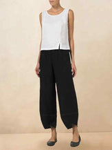 100% LINEN SIMPLE BUD CROPPED PANTS OLINA - BOTTOMS-Linen Pants