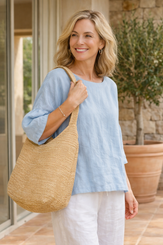 Raffia Straw Bucket Bag Handwoven Structured Shoulder Beach Vacation Bag by LINTICO for women
