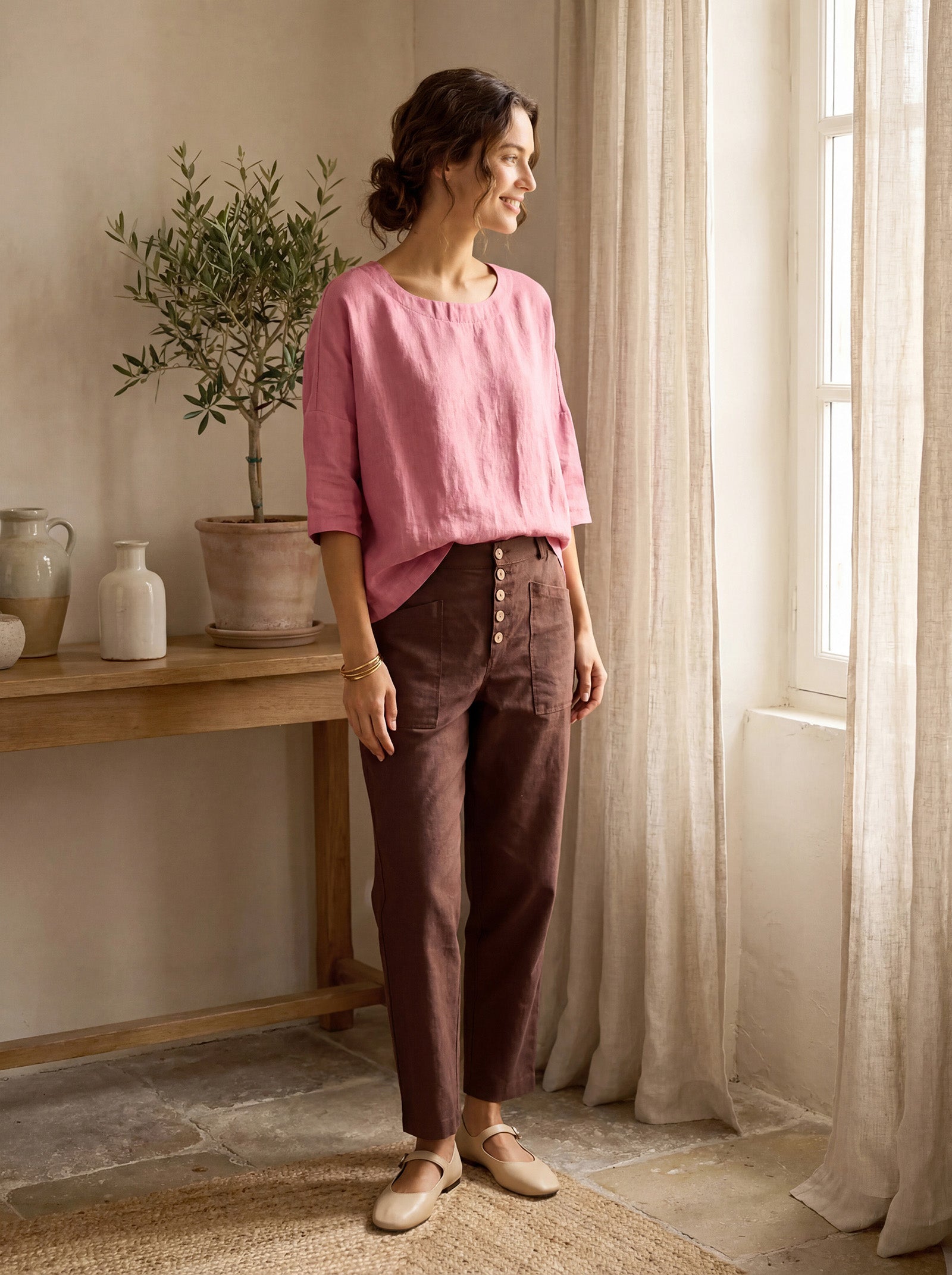 Linen Simple Button Fly Trousers HEIDI
