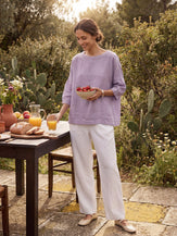 100% Linen Boatneck 3/4 Length Sleeve Top AURORA by LINTICO for women