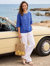 100% Linen Boatneck 3/4 Length Sleeve Top AURORA by LINTICO for women