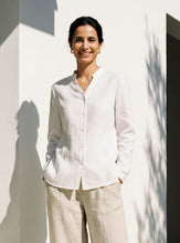 Linen-Lyocell Mandarin Collar Fitted Seam Shirt THORA by LINTICO for women