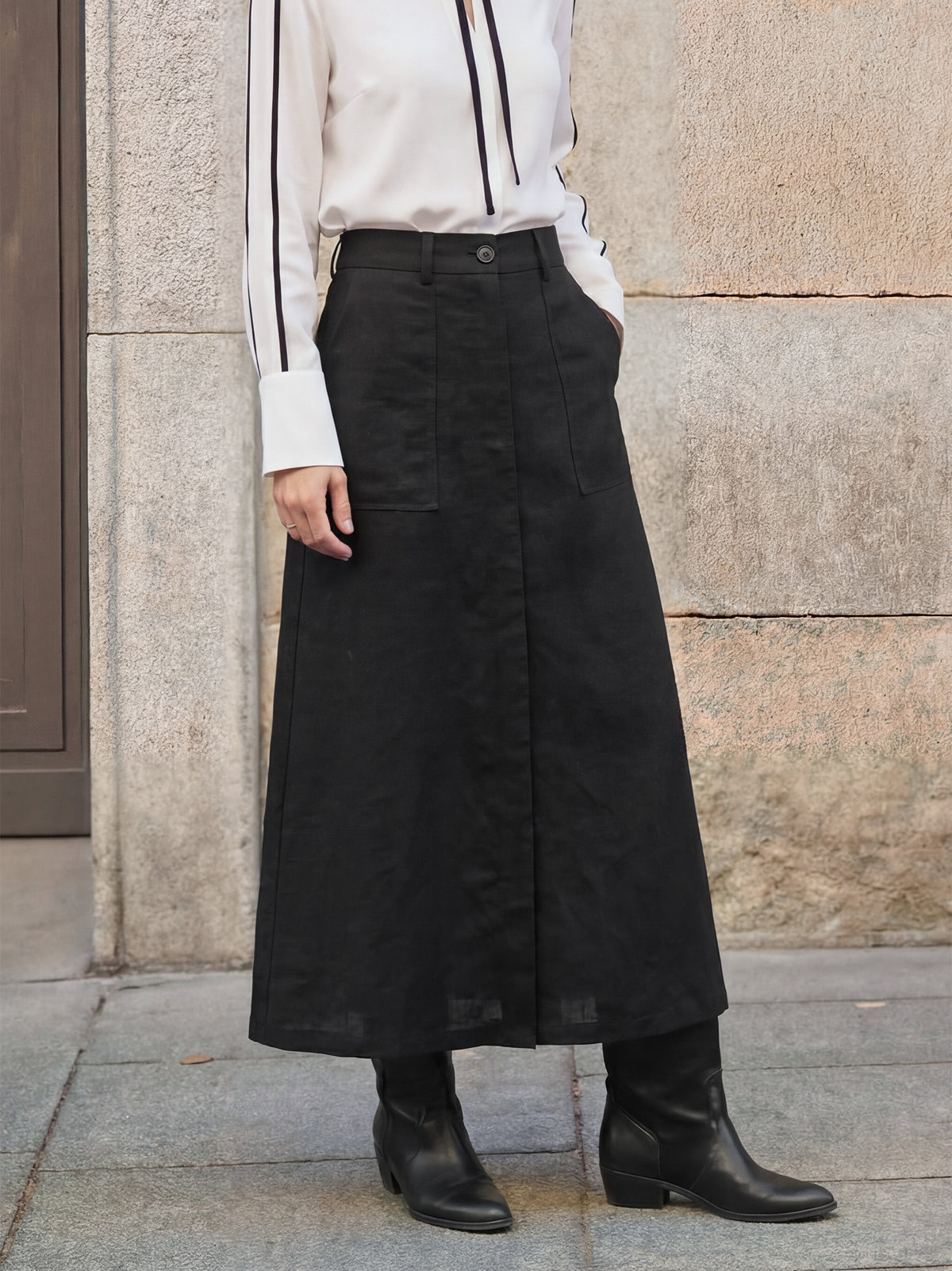 Linen-Lyocell Patch Pocket Placket Skirt LYRA by LINTICO for women