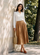 100% Linen Pleated Side Button Skirt LILITH by LINTICO for women