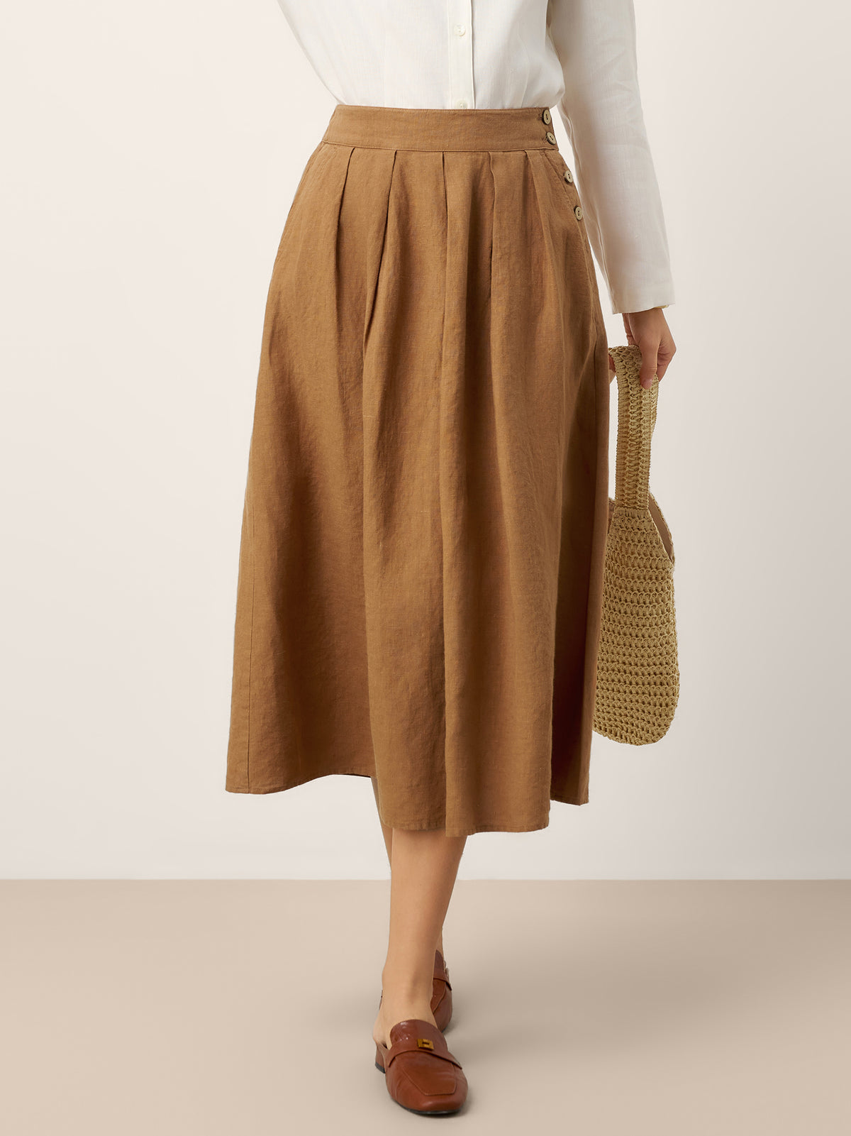 100% Linen Pleated Side Button Skirt LILITH by LINTICO for women