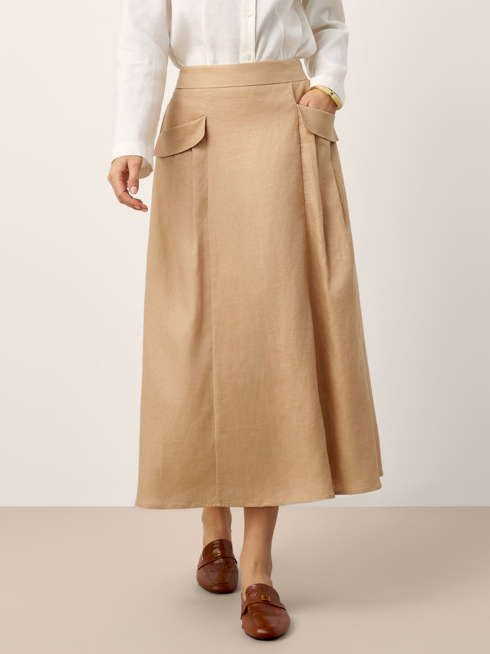 100% Linen Flap Pocket A-Line Skirt IANTHE by LINTICO for women
