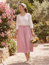 100% Linen Drawstring Lantern Maxi Skirt with Pockets ROXANNE by LINTICO for women