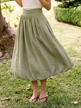 100% Linen Gathered Waist Bubble Hem A-Line Skirt LEONA by LINTICO for women
